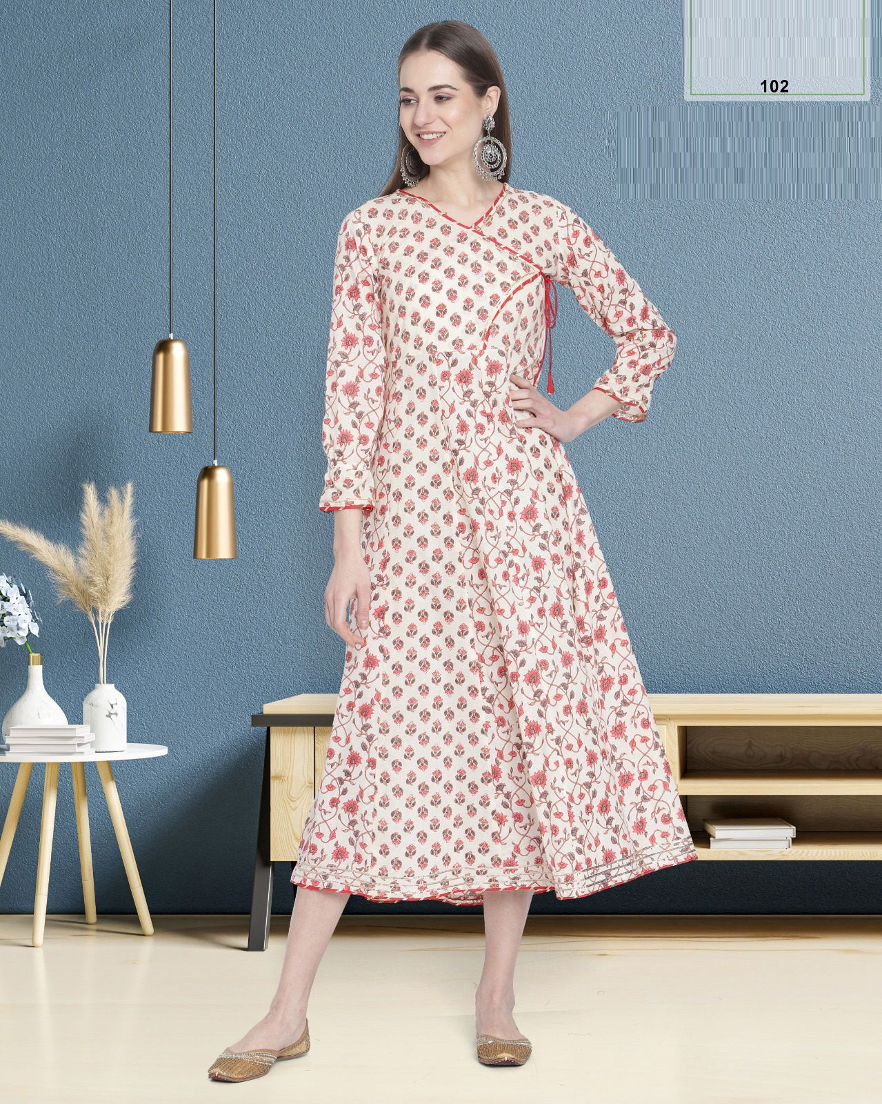 Trendy Printed Daisy Long Cotton Kurtis Catalog